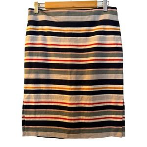 LOFT STRIPED PENCIL SKIRT WITH SIDE SLITS, SIZE 8